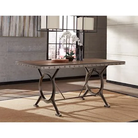 Brushed Steel Frame Counter Height Dining Table With Distressed Wood Finish