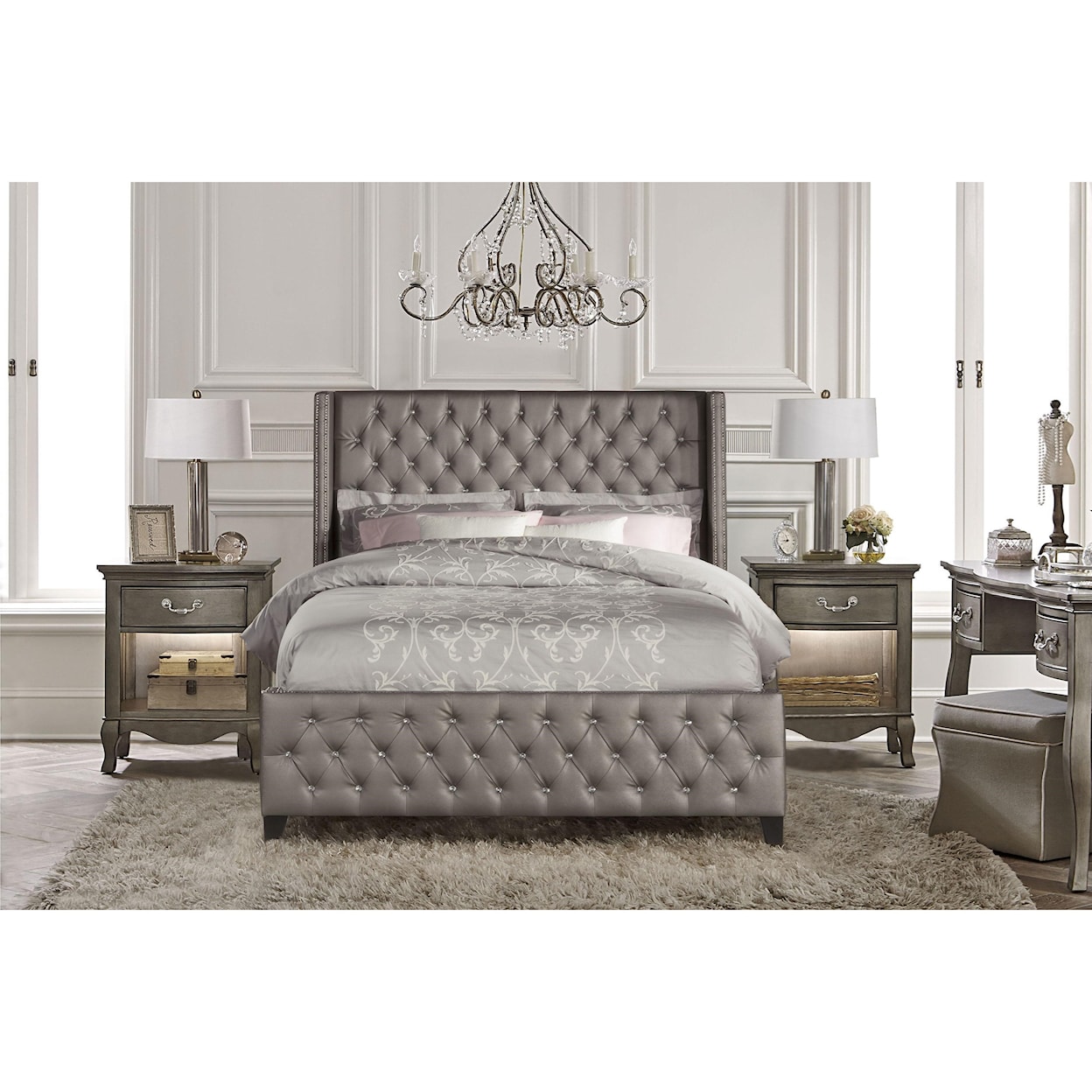 Hillsdale Memphis King Queen Bed Set with Rails