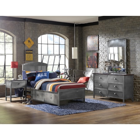 Four Piece Set with Full Panel Storage Bed