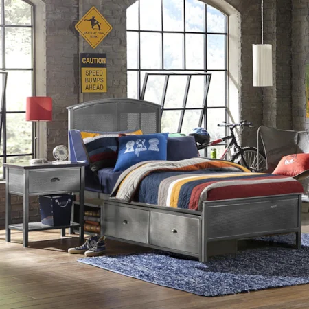 Contemporary Twin Panel Storage Bed with Rails