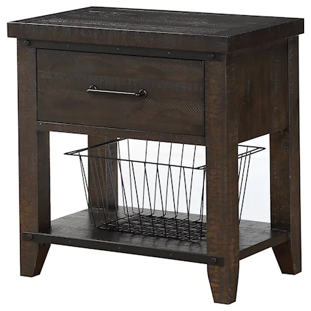 1-Drawer Nightstand with Metal Basket