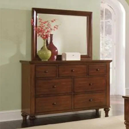 Transitional 7-Drawer Dresser with Coordinating Landscape Mirror
