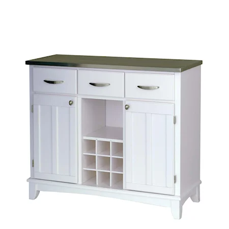 Transitional Stainless Steel Top 3-drawer 2-Door Buffet with Wine Rack