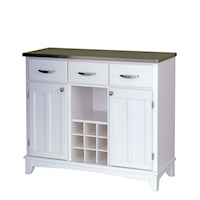 Transitional Stainless Steel Top 3-drawer 2-Door Buffet with Wine Rack