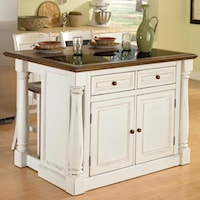 Kitchen Island with Granite Top and Two Stools