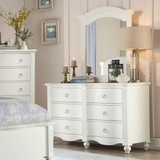 Homelegance Meghan 2058WH-6x1+2058WH-5x1 Traditional 6-Drawer Dresser and  Mirror Set | Z & R Furniture | Dresser + Mirror Combo