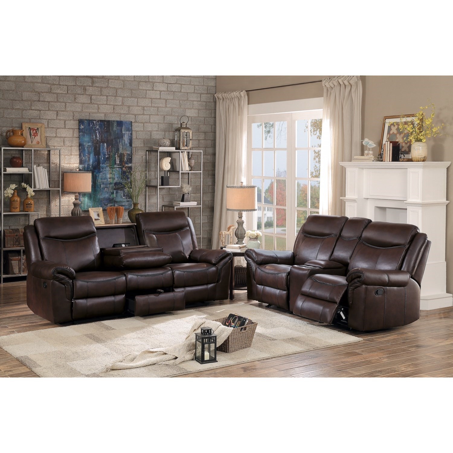 Homelegance 8206 8206BRW3 Casual Reclining Sofa with DropDown