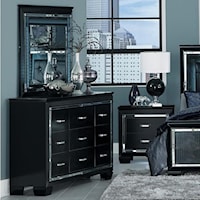 Glam Nine Drawer Dresser and Mirror with Beveled Mirror Accent
