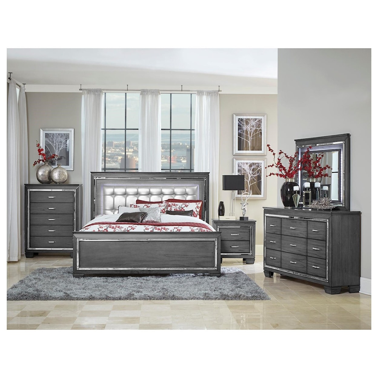 Homelegance Furniture Allura Queen Panel Bed with LED Lights