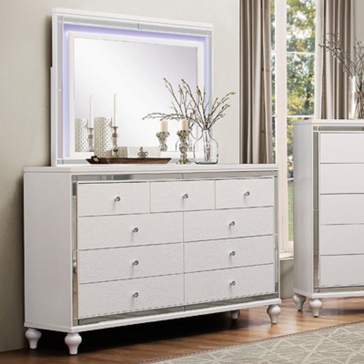 Homelegance Furniture Alonza Dresser and LED Lit Mirror Combo