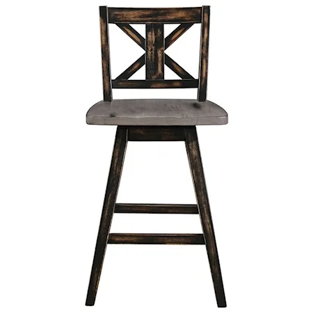 Rustic Counter Height Swivel Chair with X-Back Design