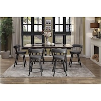 Industrial 7 Piece Dining Set with Built In Wine Rack