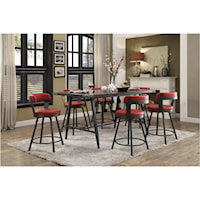 Industrial 7 Piece Dining Set with Built In Wine Rack