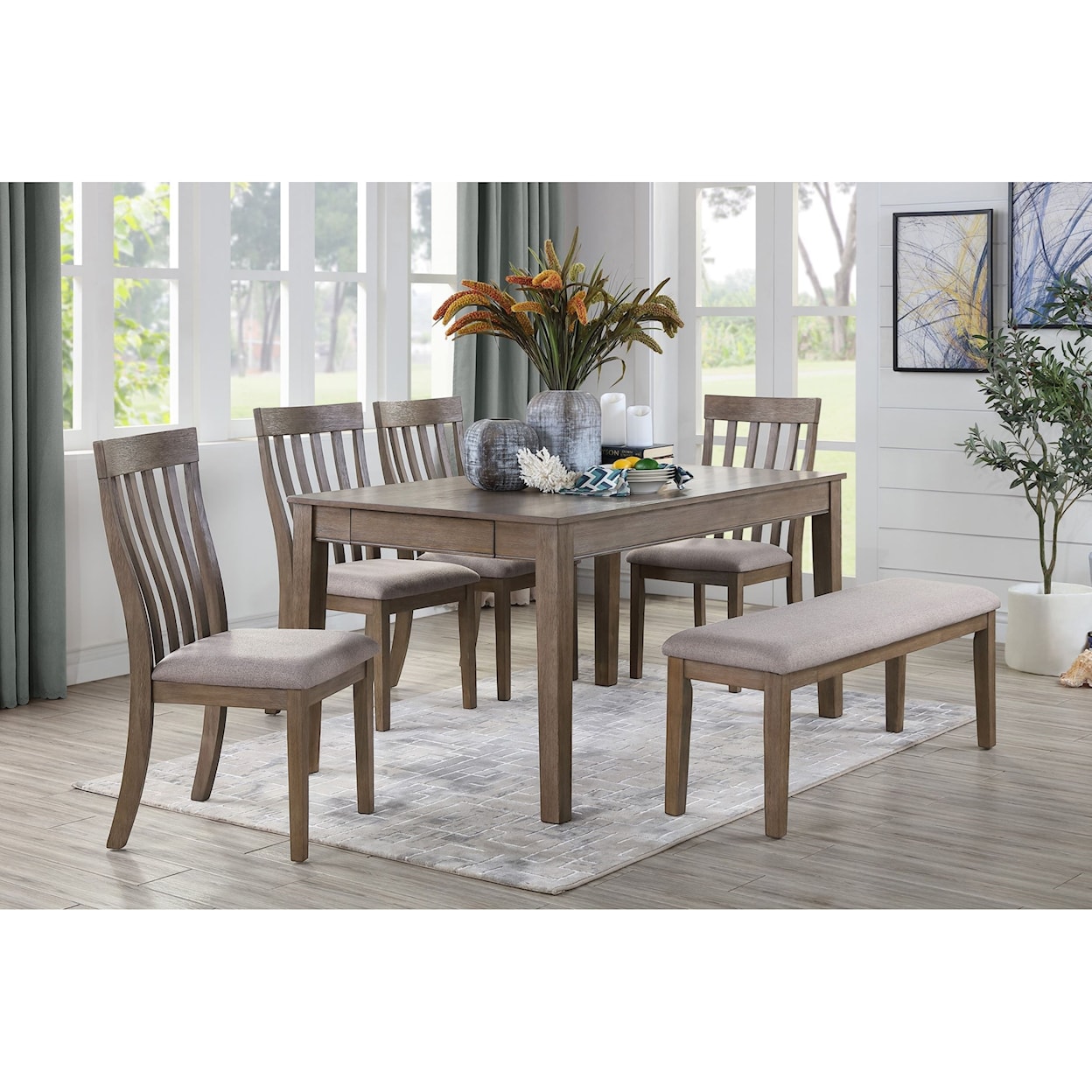 Homelegance Furniture Armhurst 6-Piece Table and Chair Set with Bench