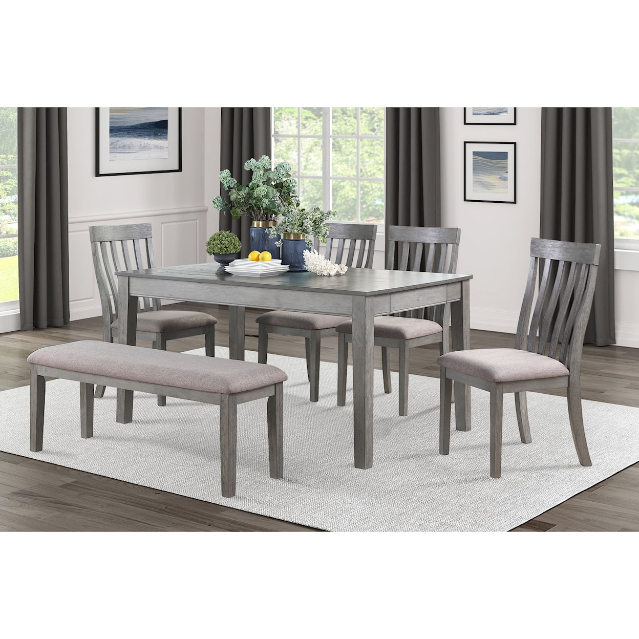 Homelegance Furniture Armhurst 6-Piece Table and Chair Set with Bench