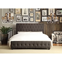 Contemporary Queen Upholstered Sleigh Bed with Tufting
