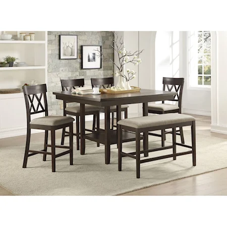 6-Piece Counter Height Table and Chair Set with Bench