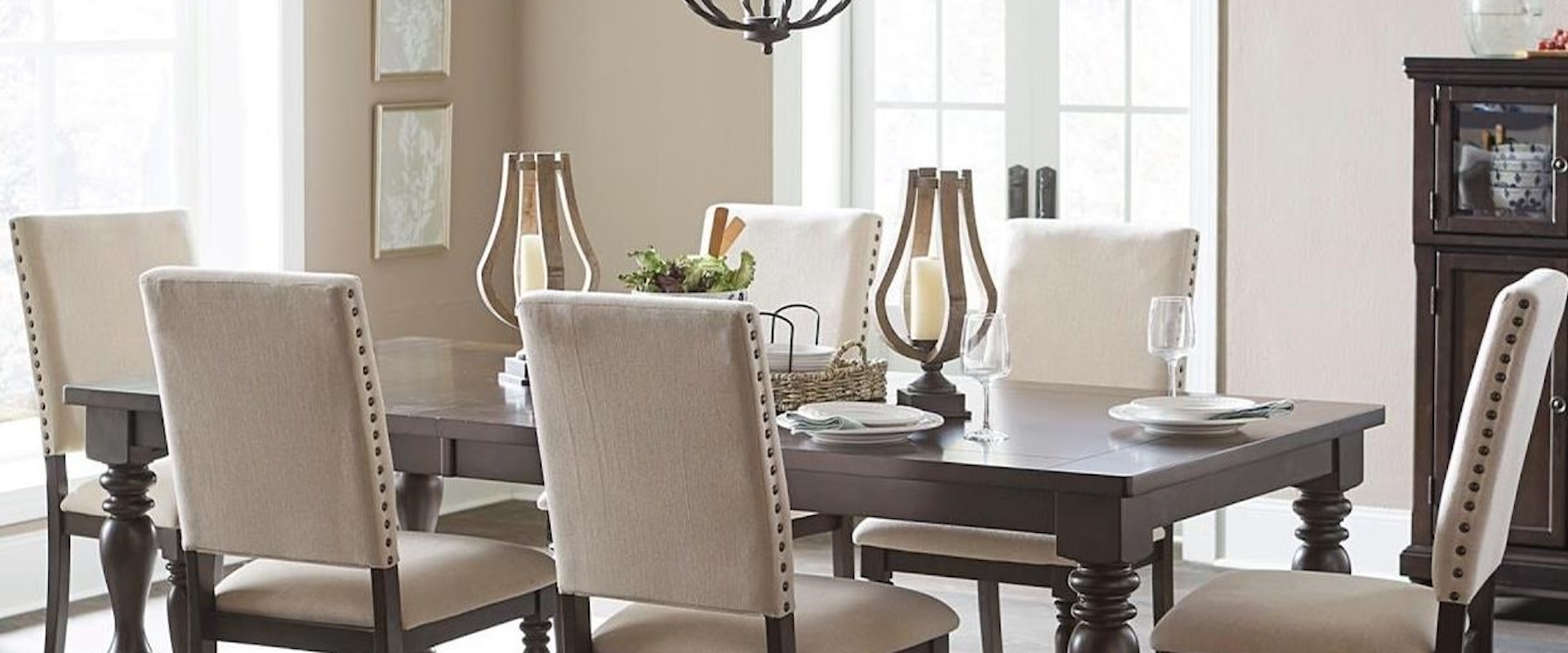 Transitional Seven Piece Dining Table Set