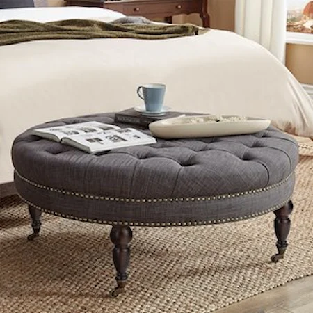 Traditional Round Tufted Bench Ottoman with Casters
