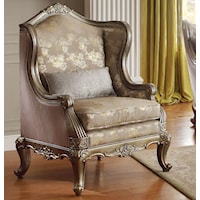 Accent Wing Chair with Exposed Wood Arms