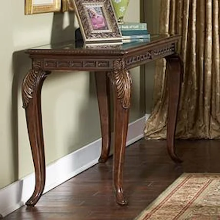 Traditional Warm Cherry Sofa Table with Glass Insert