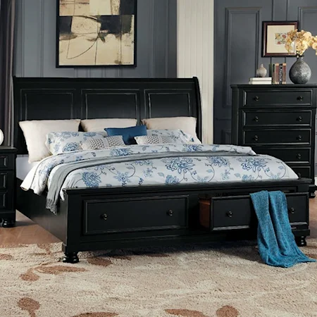 Transitional Queen Storage Bed with Footboard Drawers
