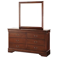Traditional Six Drawer Dresser and Mirror Set