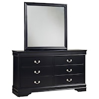 Traditional Six Drawer Dresser and Mirror Set