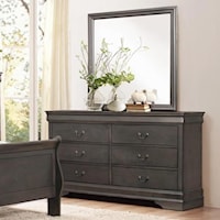 Traditional Six Drawer Dresser and Mirror Set