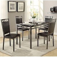 5 Piece Metal Frame Dinette Set with Faux Marble Top