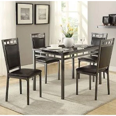 5 Piece Metal Frame Dinette Set with Faux Marble Top