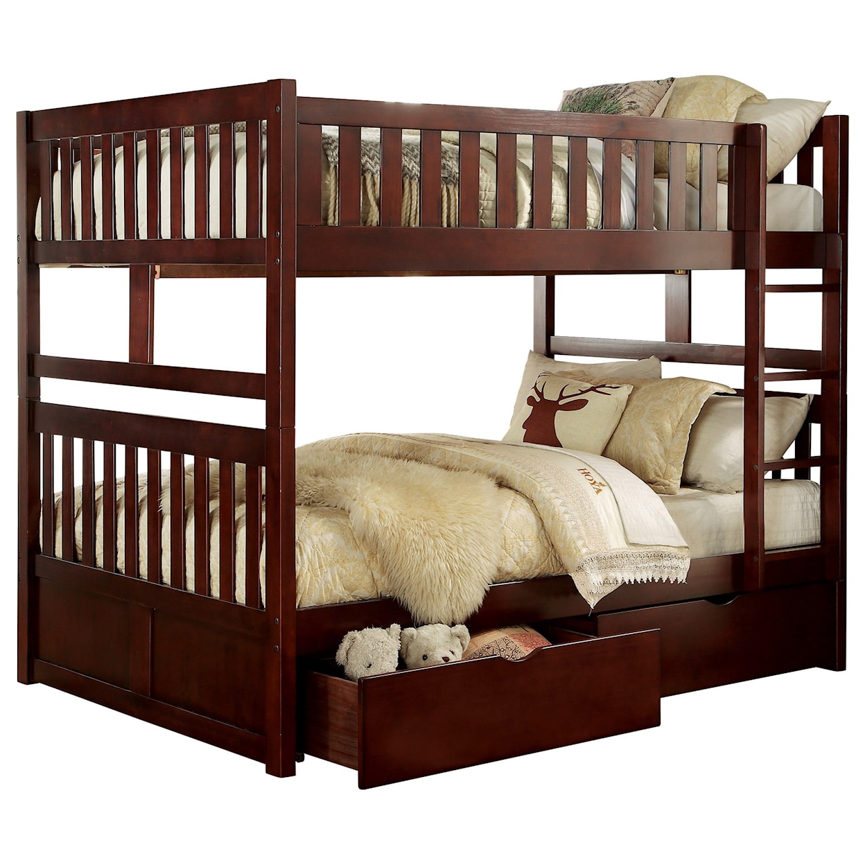 Home Style Cherry Full Over Full Storage Bunk Bed