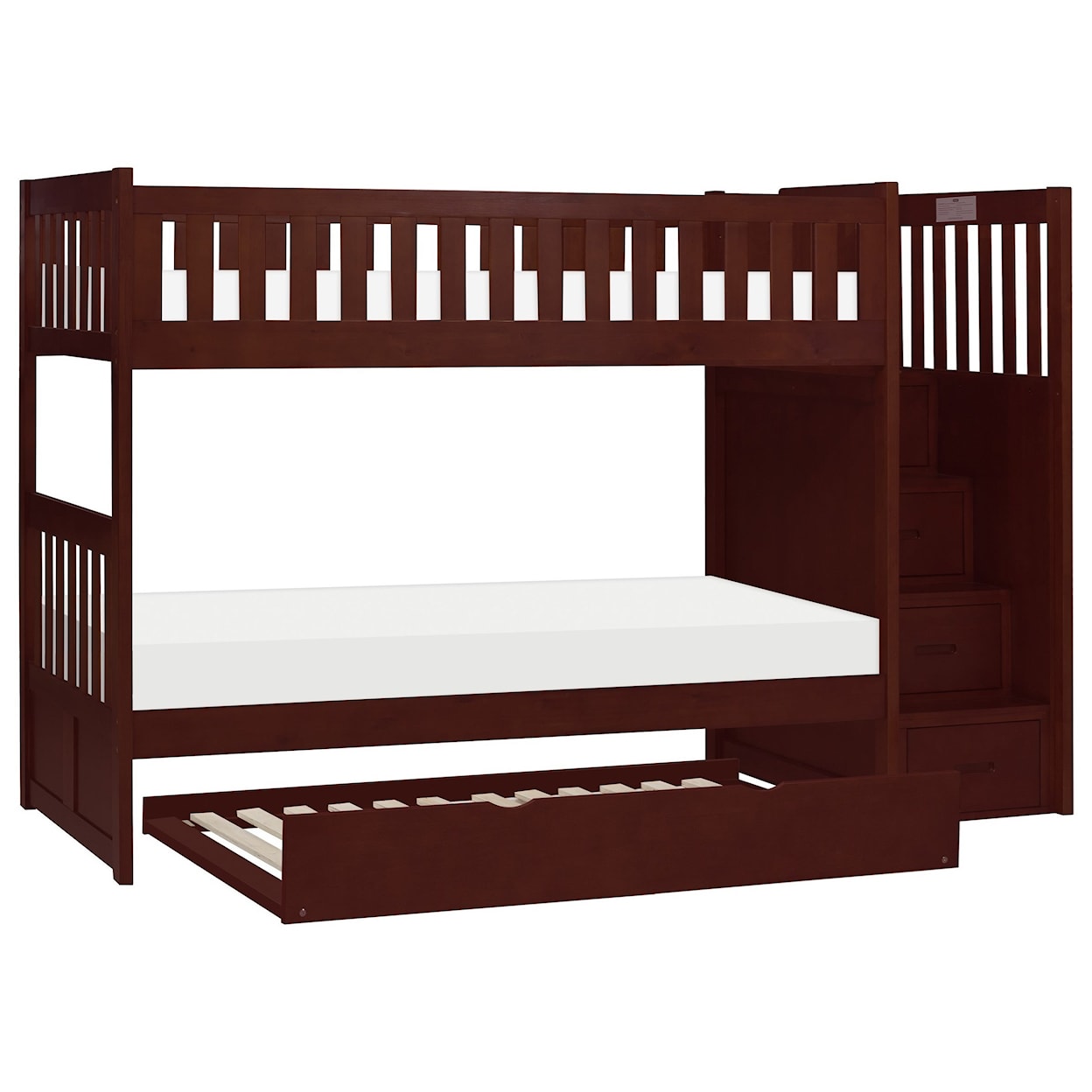 Home Style Cherry Twin Over Twin Trundle Bunk Bed