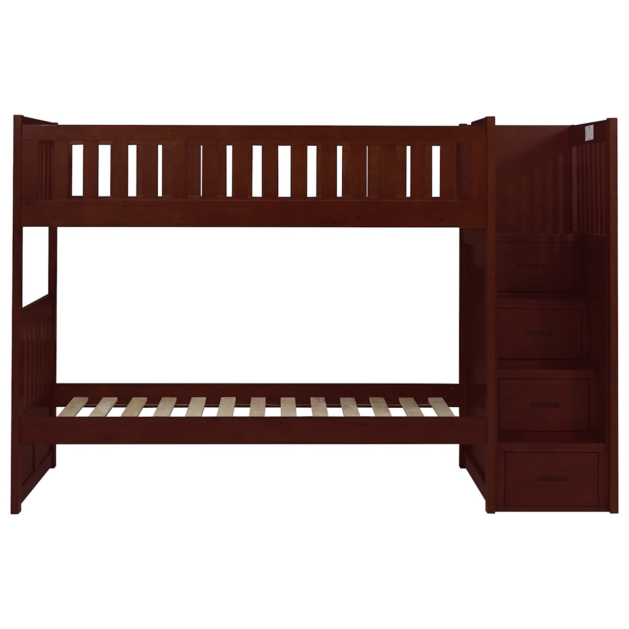 Home Style Cherry Twin Over Twin Bunk Bed w/ Stair Storage