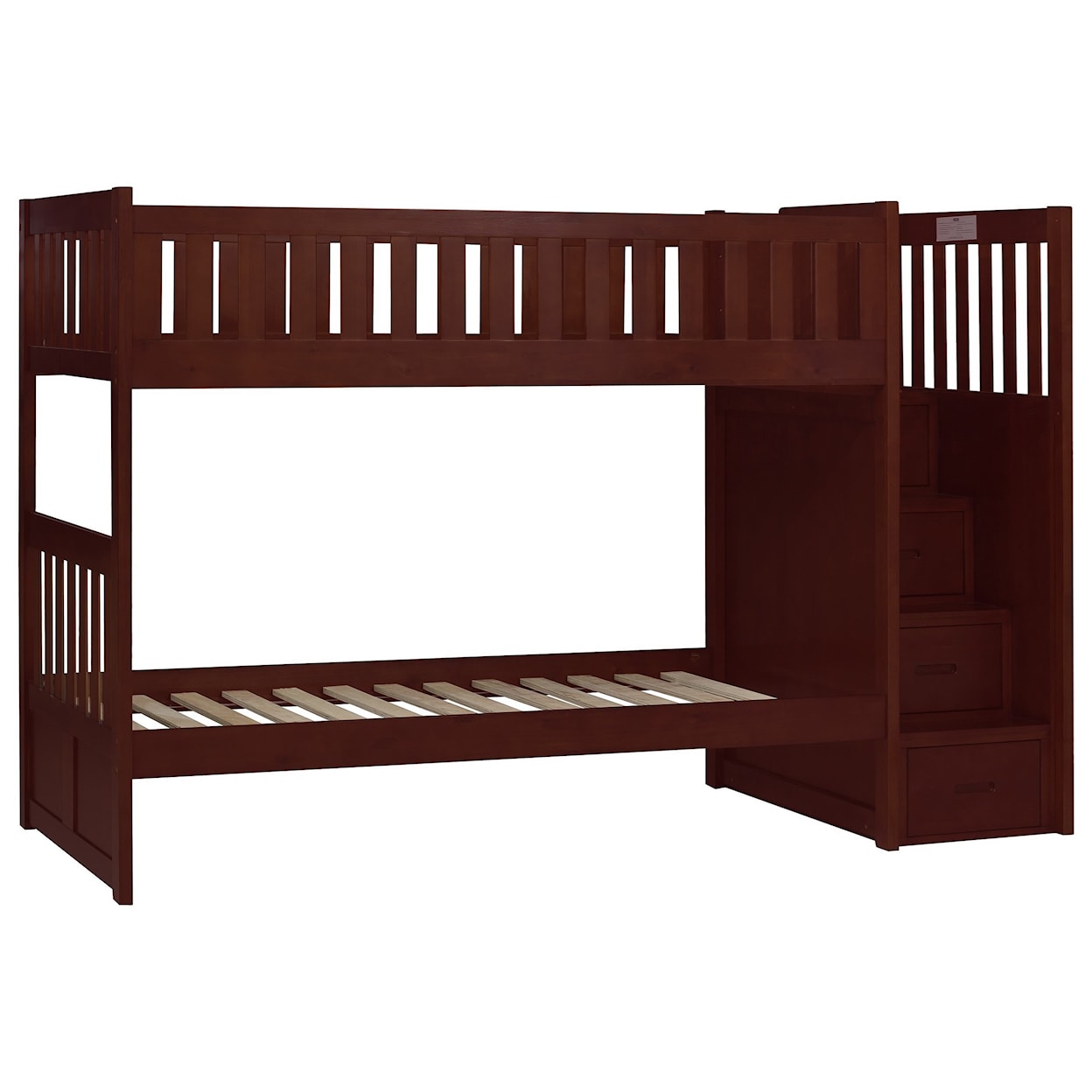 Home Style Cherry Twin Over Twin Bunk Bed w/ Stair Storage