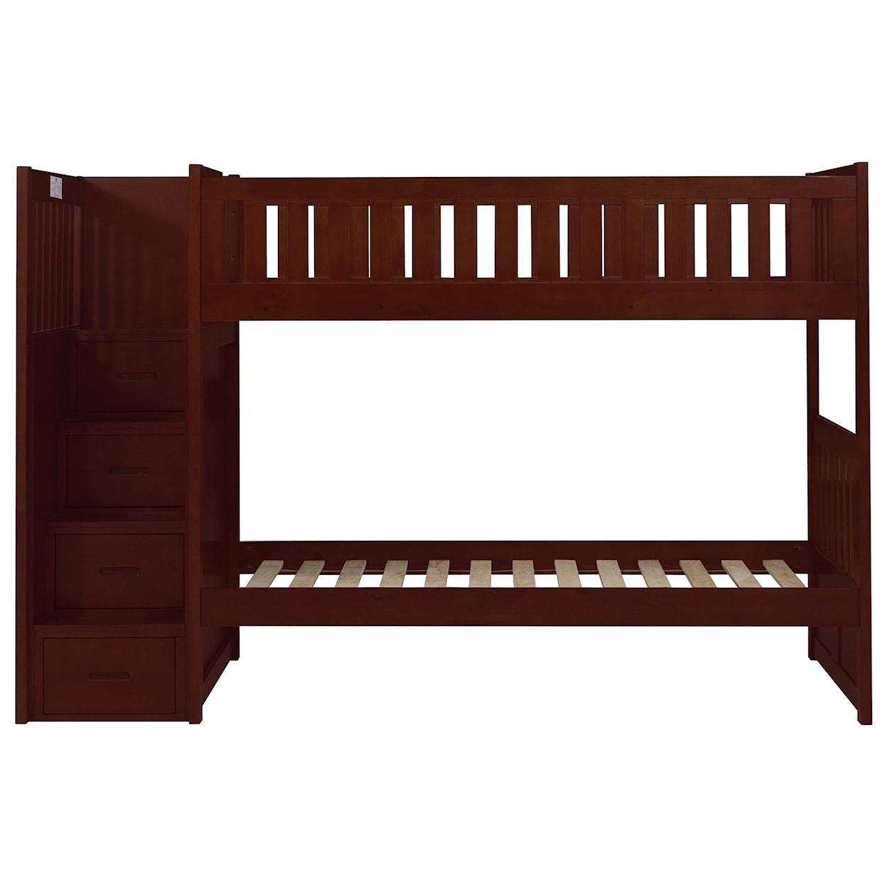 Home Style Cherry Twin Over Twin Bunk Bed w/ Stair Storage