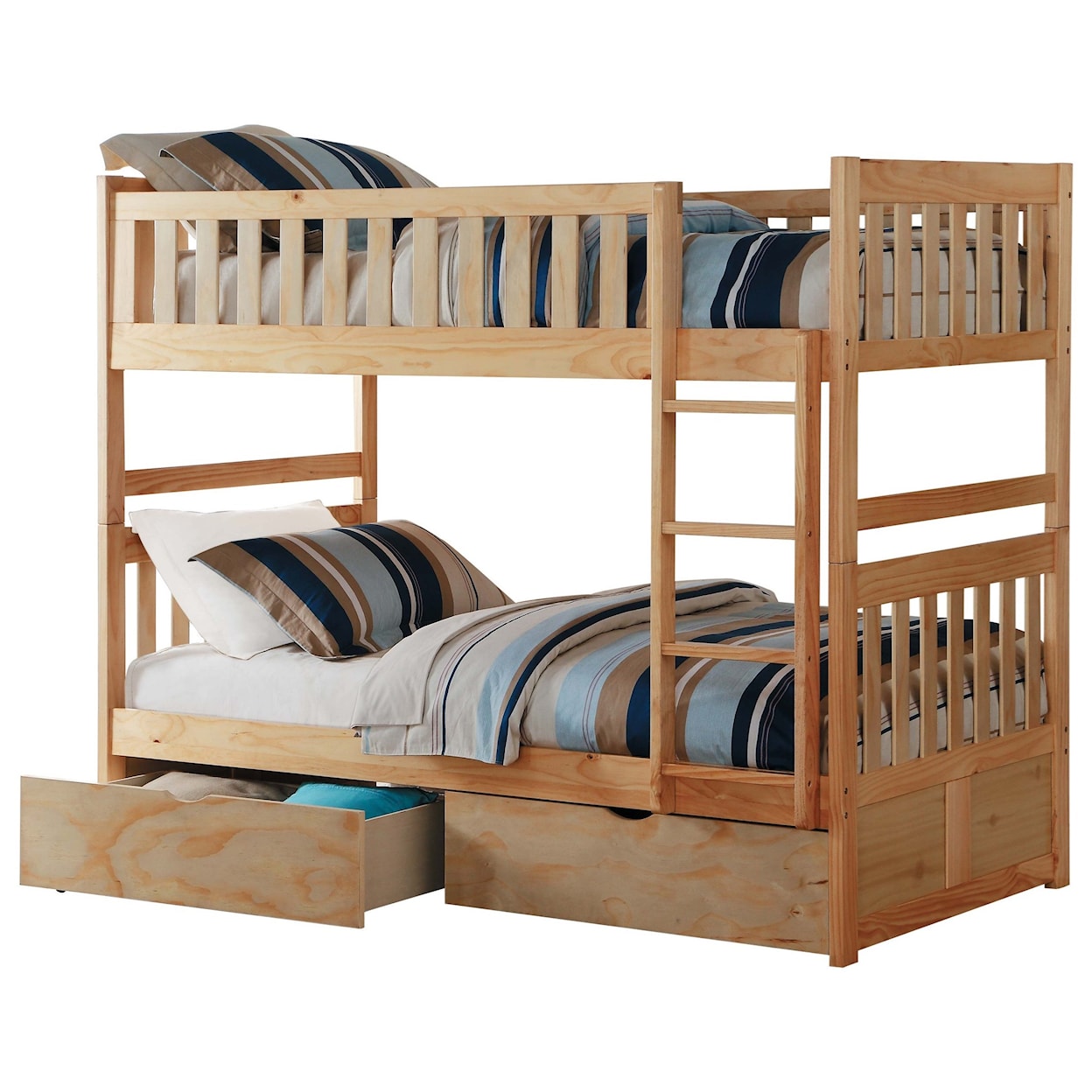 Home Style Natural Twin Over Twin Storage Bunk Bed