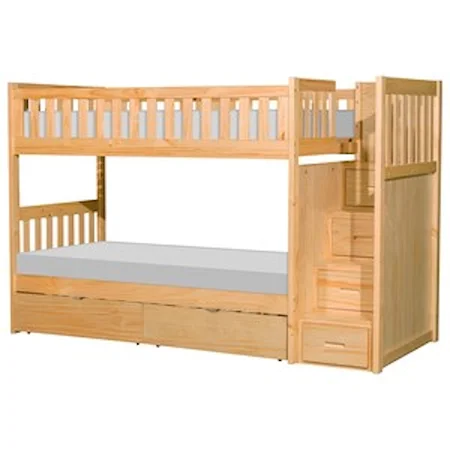 Casual Twin Over Twin Bunk Bed With Reversible Step Storage and Underbed Storage