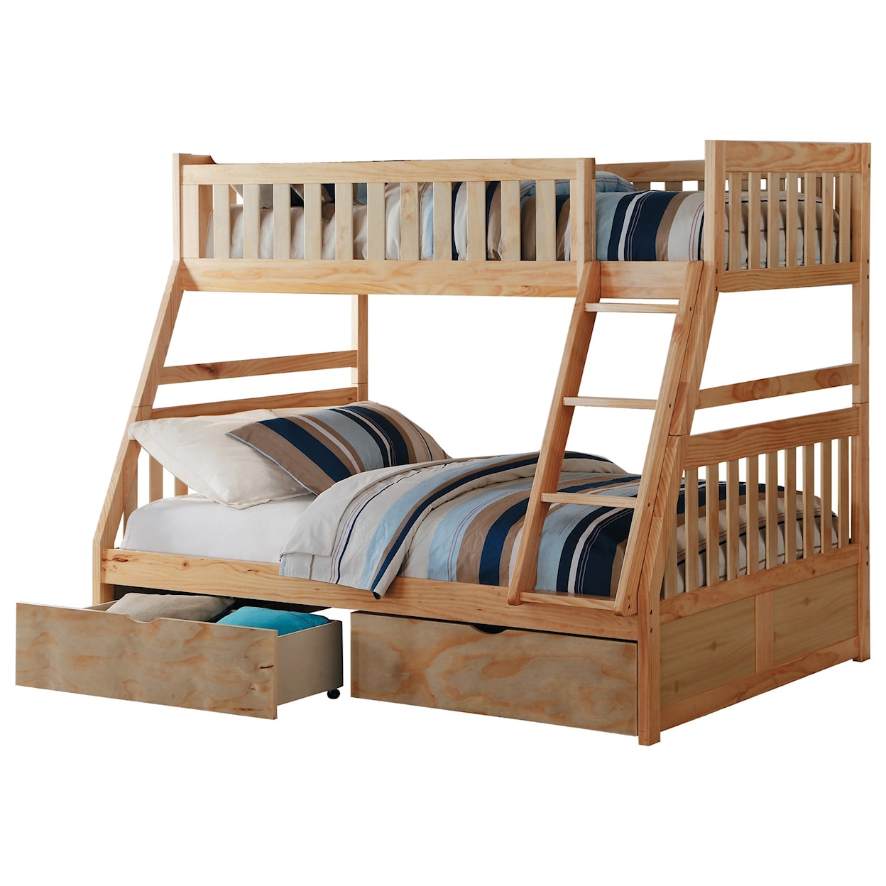 Home Style Natural Twin Over Full Storage Bunk Bed