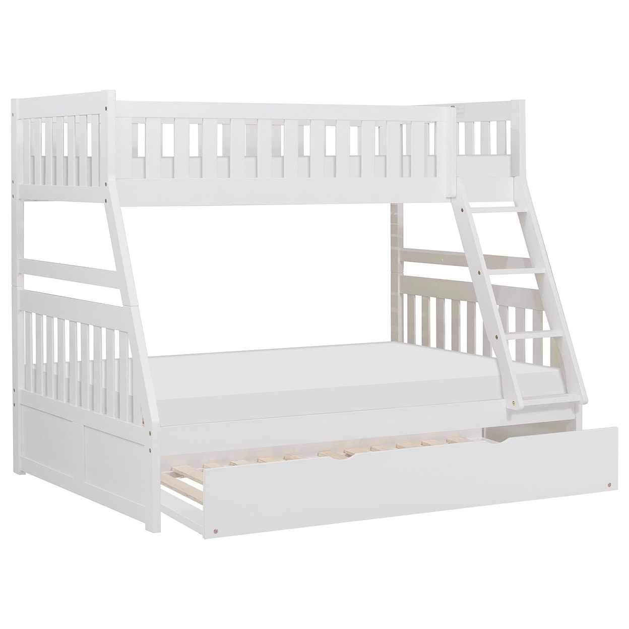 Home Style White Twin Over Full Trundle Bunk Bed