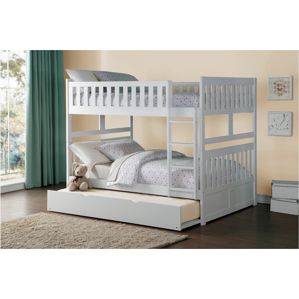 Home Style White Full Over Full Trundle Bunk Bed