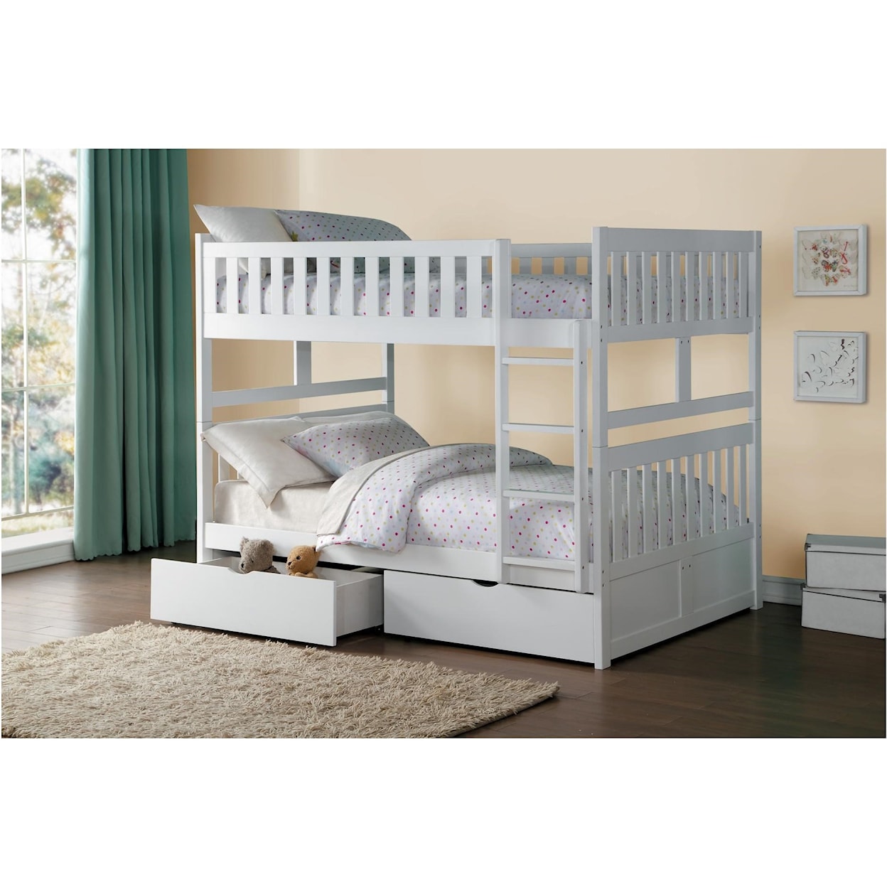 Home Style White Full Over Full Storage Bunk Bed