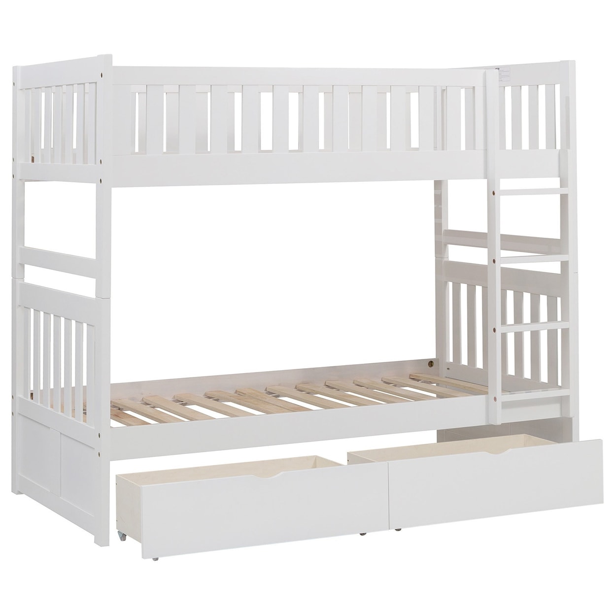 Home Style White Twin Over Twin Storage Bunk Bed