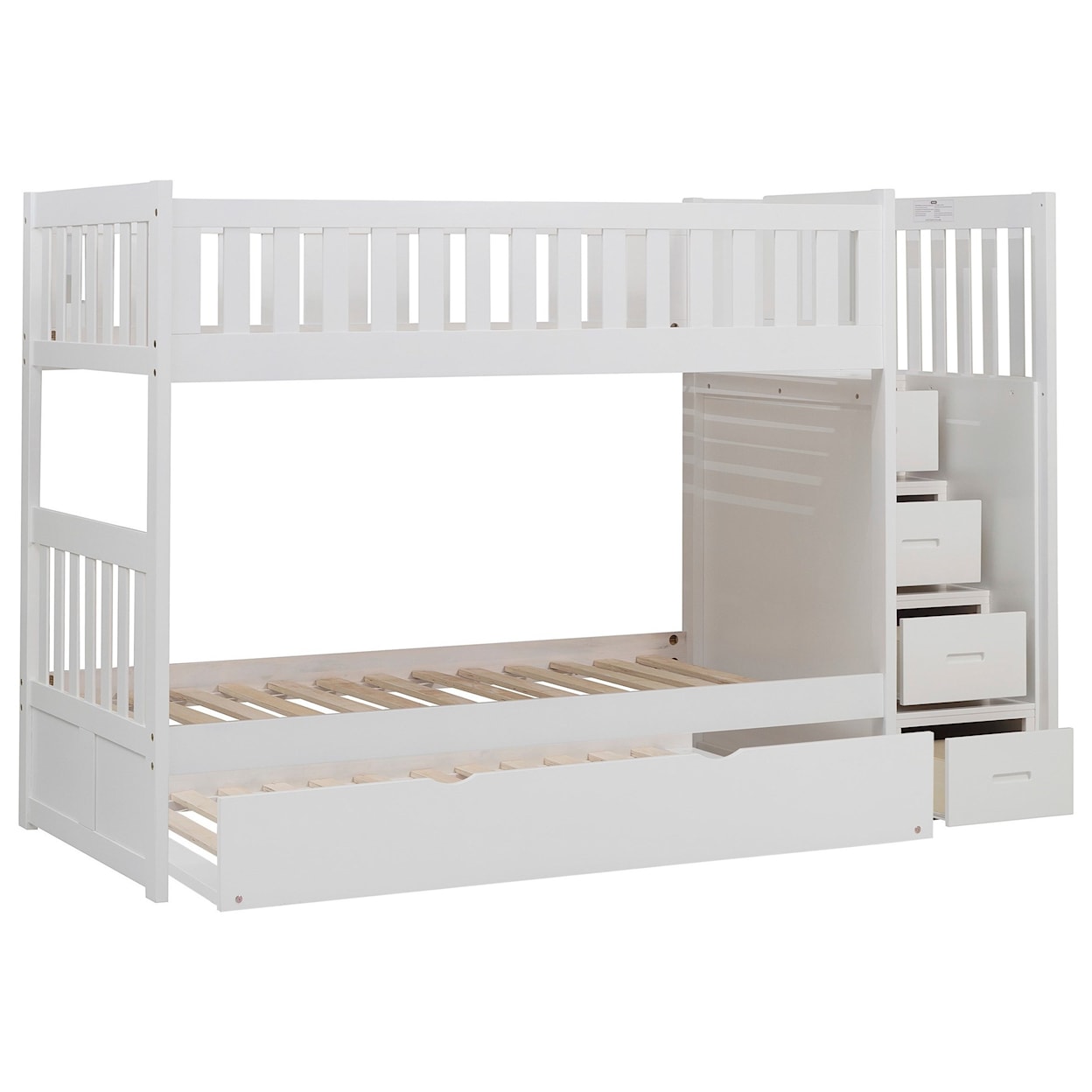 Home Style White Twin Over Twin Trundle Bunk Bed