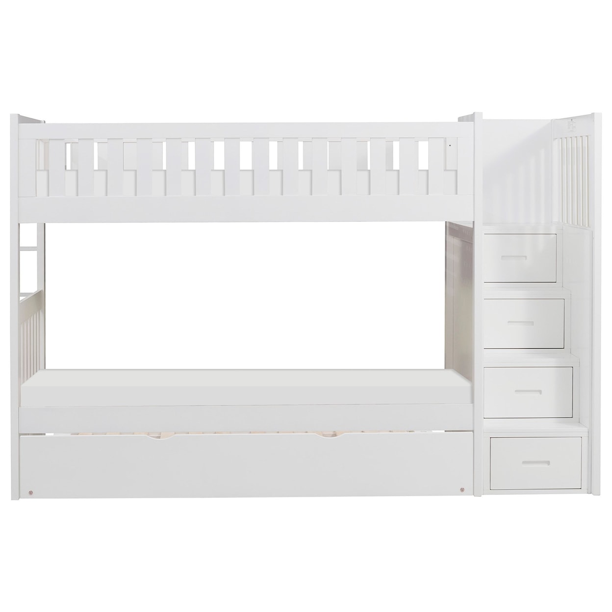 Home Style White Twin Over Twin Trundle Bunk Bed