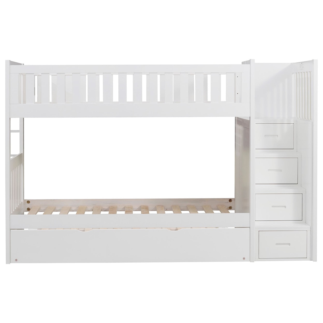 Home Style White Twin Over Twin Trundle Bunk Bed