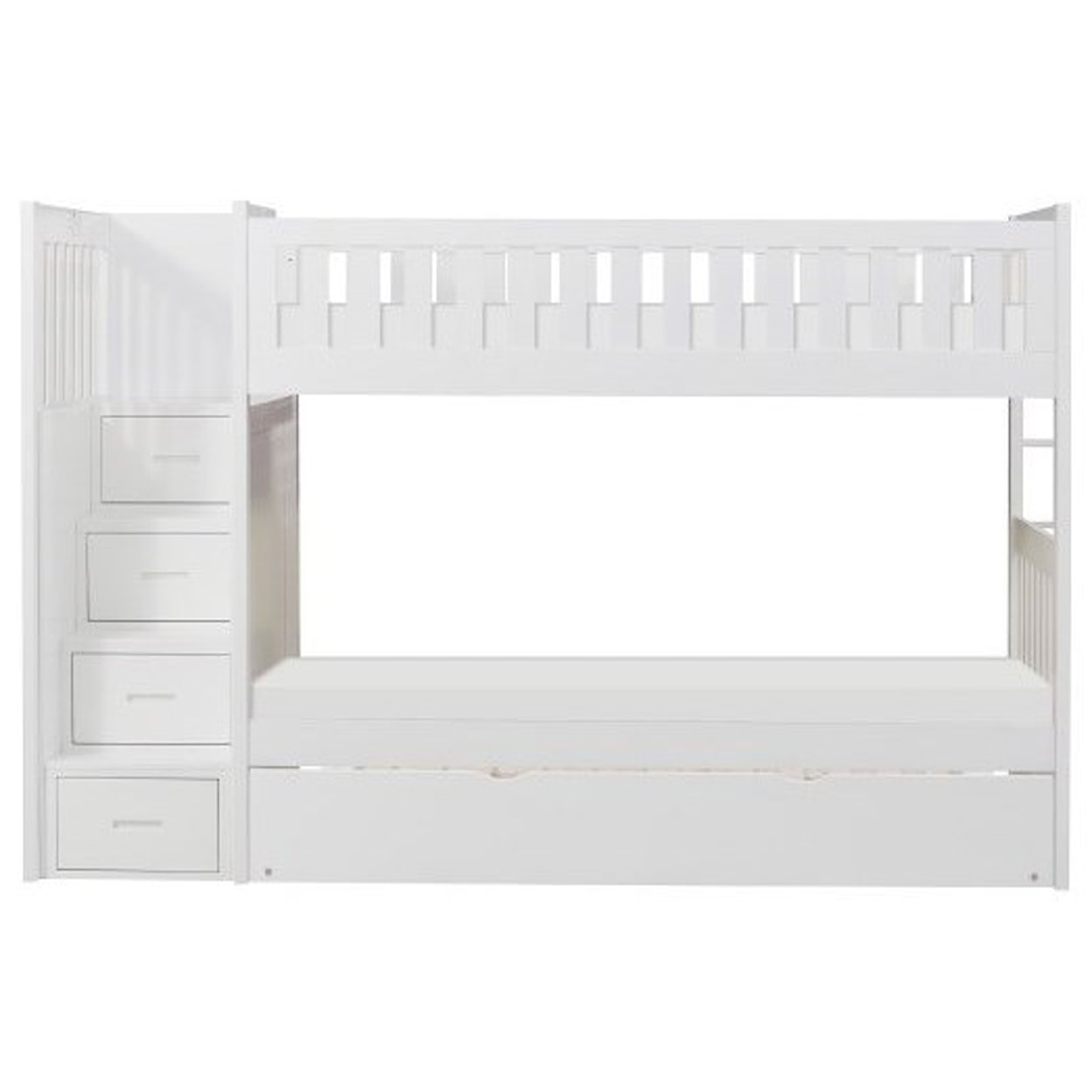 Home Style White Twin Over Twin Trundle Bunk Bed