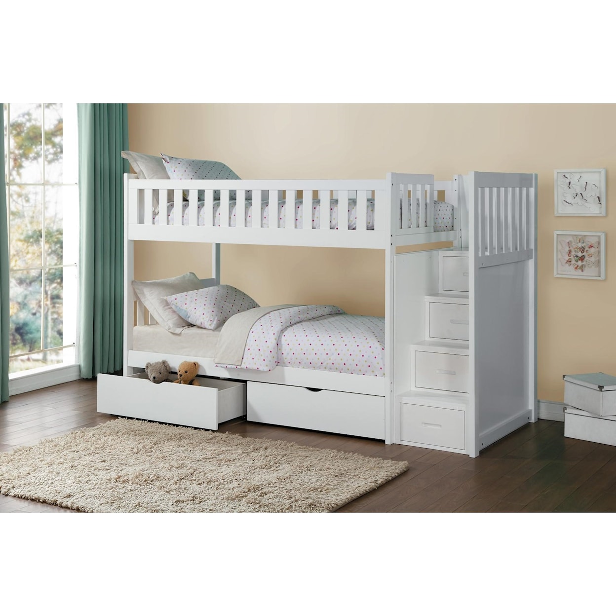 Homelegance Furniture Discovery Twin Over Twin Storage Bunk Bed