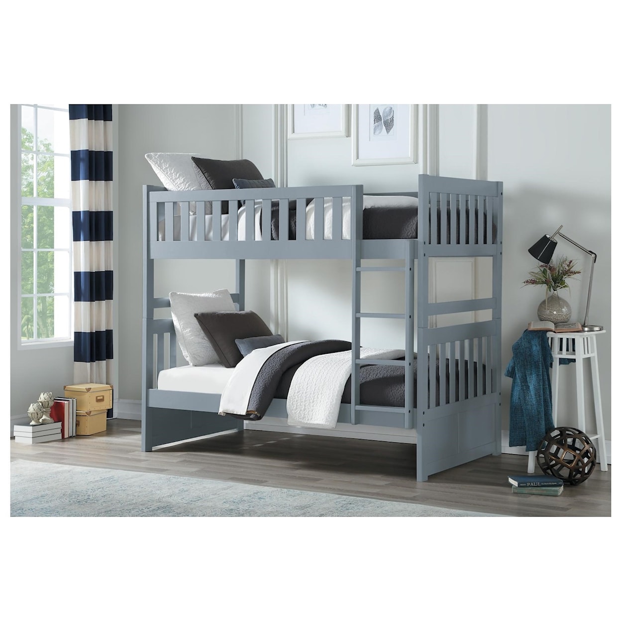 Home Style Gray Twin Over Twin Bunkbed