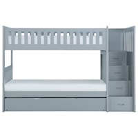 Casual Twin Over Twin Bunk Bed with Trundle and Reversible Step Storage